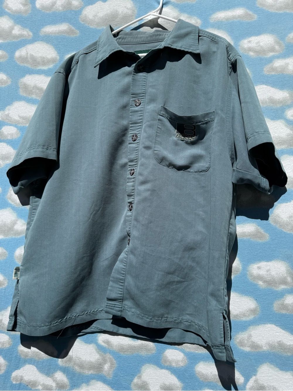 Vintage BOSS by I.G. Design Rayon Blend Button Down Shirt Slate Blue Mens XL